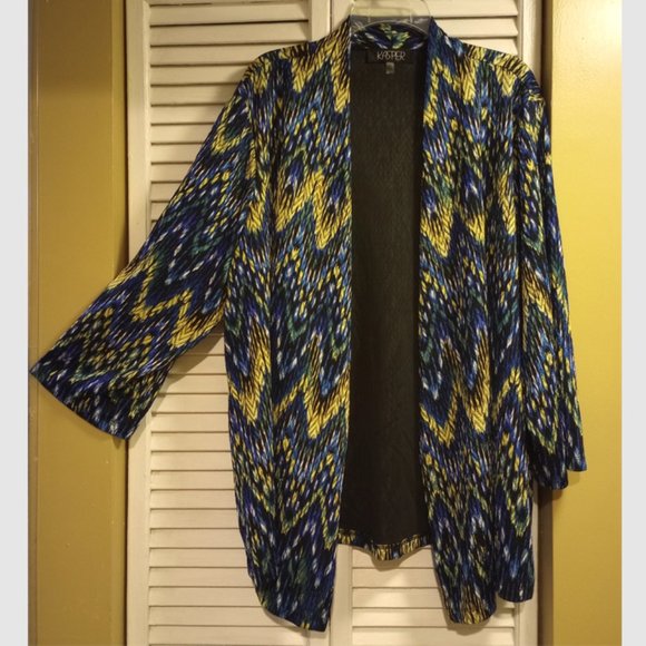 Like New Kasper 3/4-Sleeve Open-Front Printed-Knit Cardigan, Size 3X - Picture 3 of 6